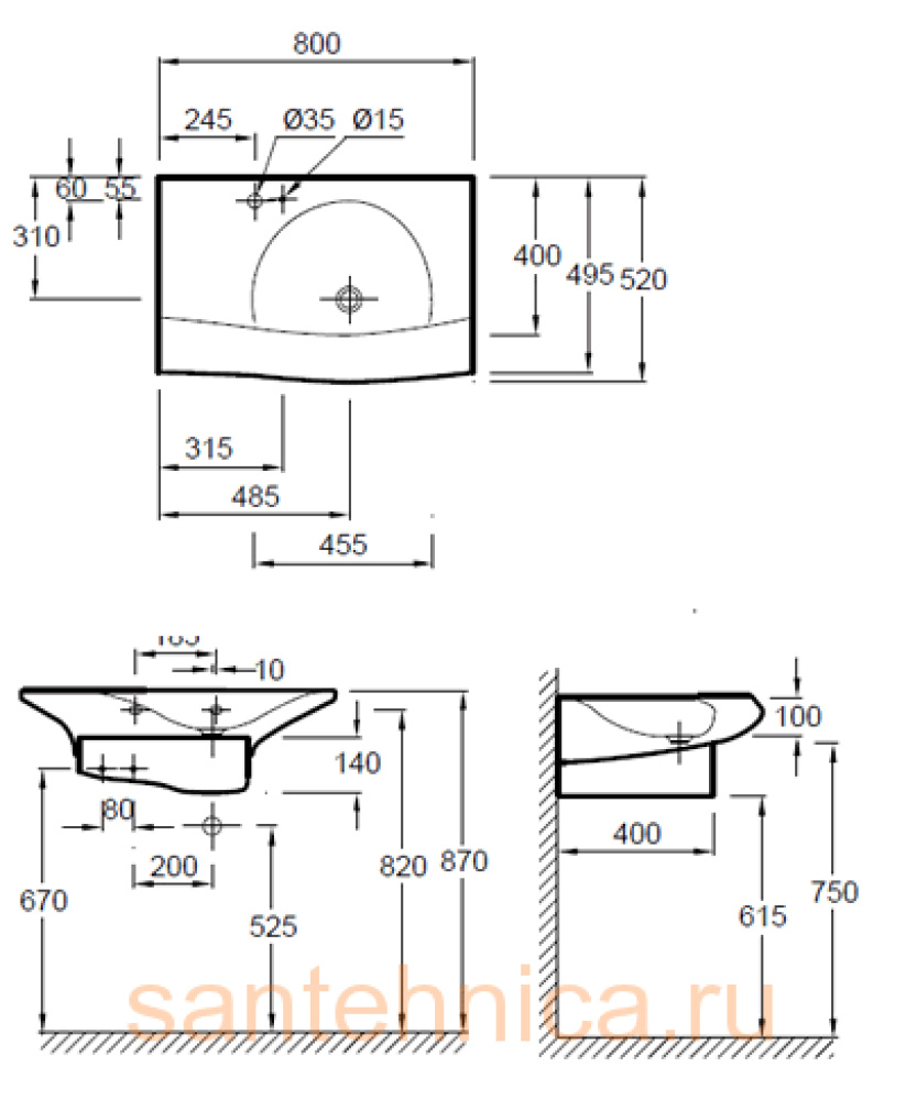 Раковина Jacob Delafon Stillness E1555-09-00, 80 х 52 см, с одним отверстием для смесителя
