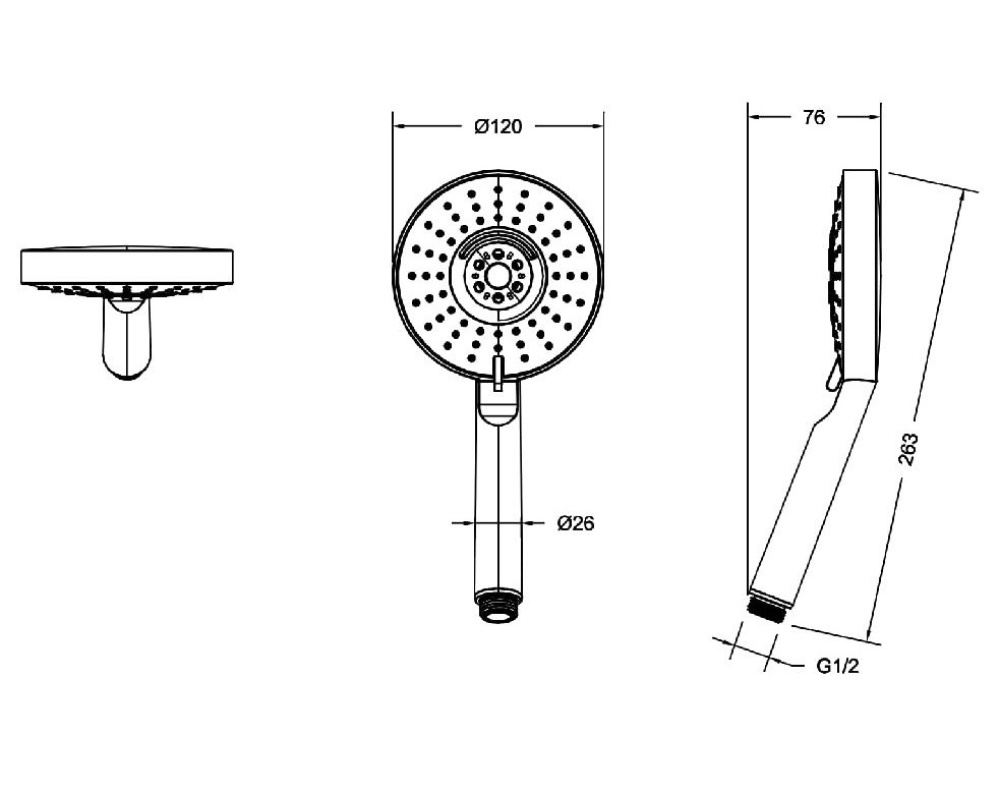 Фото Bravat  P70124BW Душевая лейка, 3 режима, 
размер 120 мм, материал: ABS-пластик покрытие PVD coatin