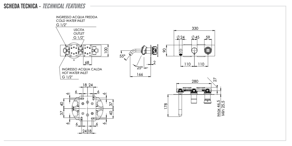 Фото Смеситель для ванны Remer Element ET54D2NO, черный матовый
