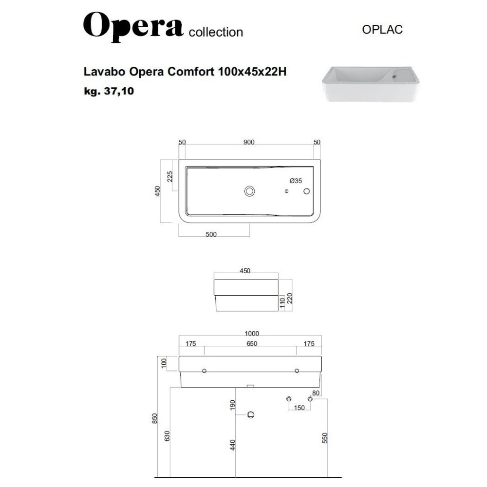 Cielo OPERA OPLAC Раковина на 100 см (цвет: черный)