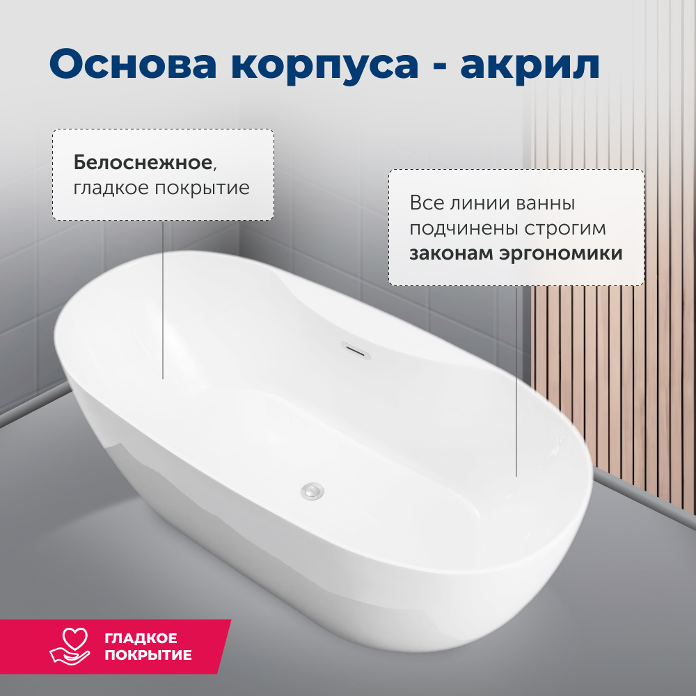 Акриловая ванна 170x78 Aquanet Family Sweet (155778GW) Белый