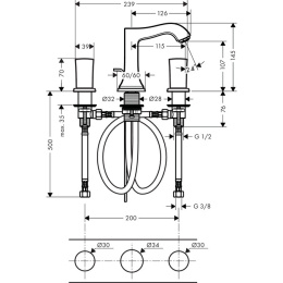 Смеситель для раковины на 3 отверстия 31304000 Hansgrohe Metropol Classic (хром)