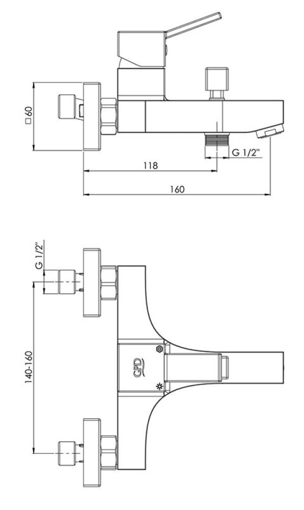 Фото Смеситель GPD Tulio MBB135, для ванны и душа, хром