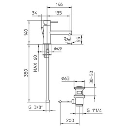 Смеситель для раковины Bossini Oki (Z005301.021) Золото