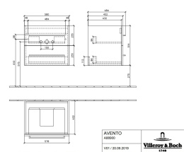 Фото Villeroy Boch Avento A88900B1 Тумба под раковину 580х452 мм (серое стекло)