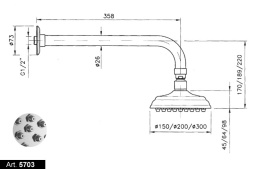 Верхний душ Nicolazzi Classic 5703 CR 30, d-300 мм, 1 режим струи, с держателем, хром
