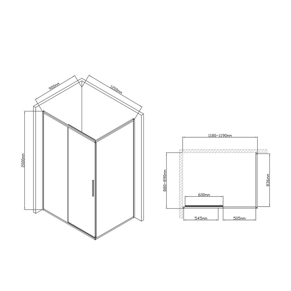Душевой уголок Vincea Slim-U (VSR-2SU9012CLB) черный
