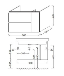 Тумба под раковину Jacob Delafon Soprano 100 см, EB1334-N08-N18, цвет - белый глянец/матовый базальт