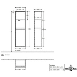 Villeroy Boch Collaro C034L1VK Шкаф пенал для ванной комнаты, петли справа (Soft Grey)