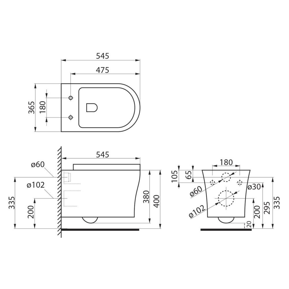 Чаша подвесного унитаза BelBagno ANCONA BB1224CHR