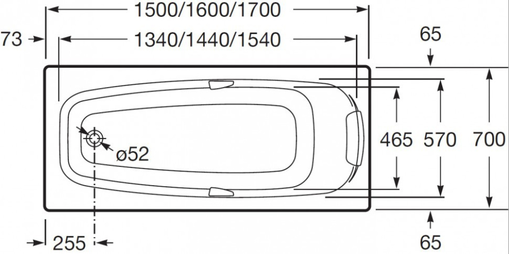 Фото Акриловая ванна 150x70 Roca (ZRU9302778), прямоугольная