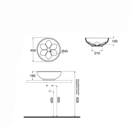 Фото AZZURRA FLEUR LALA045160F0TO*0 Раковина накладная круглая диаметр 45хh16см, без отв., цвет Tortora