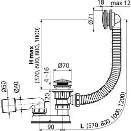 Alcaplast Сифон для ванны click/clack металл, A504CKM-120