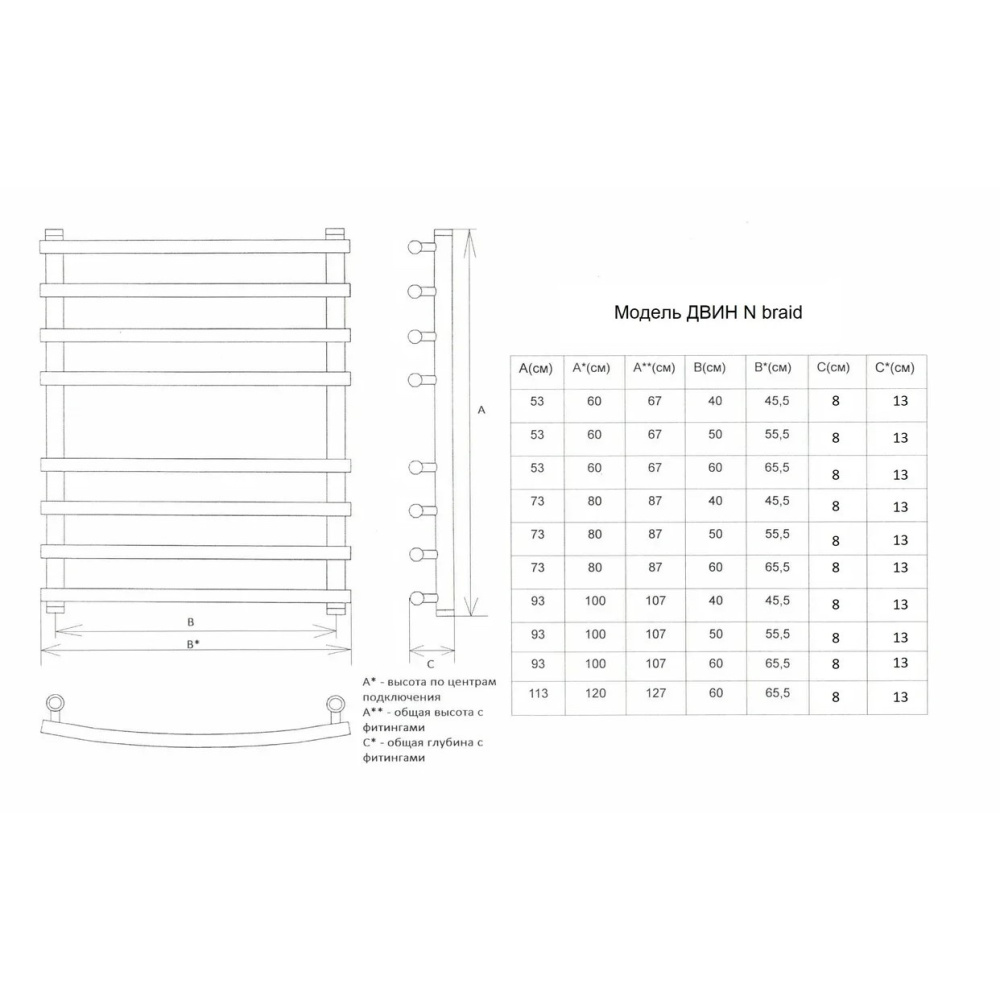 Полотенцесушитель Двин N braid 60/50 1"-3/4"-1/2" Универсальный К3, Золотой хром (4627166555234)