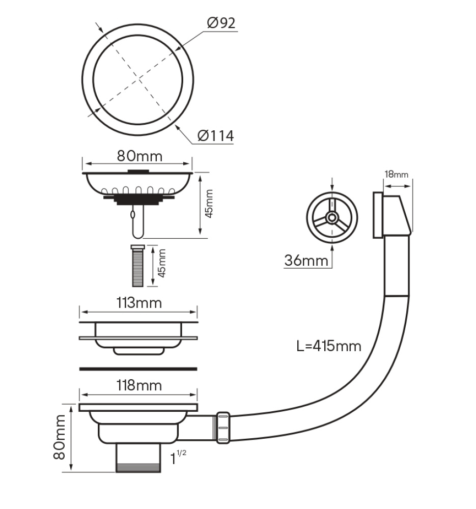 Фото Слив с круглым переливом, PM6022-GM, вороненая сталь, Paulmark PM6022-GM