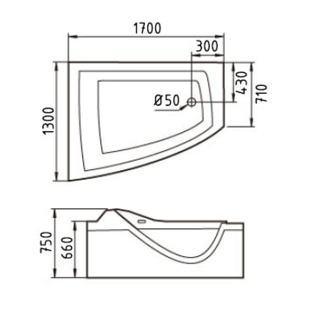 Акриловая ванна 170x130 Gemy (G9056 K L), прямоугольная-асимметричная, Гидромассаж: есть (уже устано