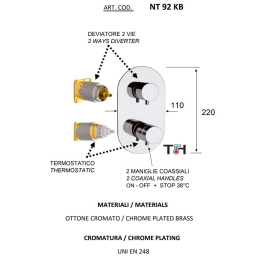Remer MINIMAL THERMO NT92KBCFP Термостатический смеситель для ванны - внешняя часть (чёрный шлифован