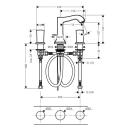 Смеситель для раковины на 3 отверстия 31304000 Hansgrohe Metropol Classic (хром)