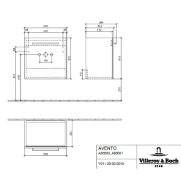 Villeroy Boch Avento A88801PN Тумба под раковину 530х352 мм петли правые (Elm Impresso)