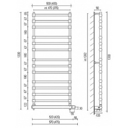 Полотенцесушитель электрический Margaroli Sole 564-14 BOX 5644714OBNB, высота 133 см, ширина 57 см, 