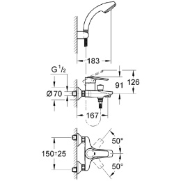 Grohe Eurostyle New 33592003 Смеситель для ванны, с душевым гарнитуром