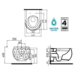 Подвесной унитаз Bien Pent PNKA052N1VP0W3000 44.5 x 52 x 34 см безободковый, сиденье Soft Close, бел