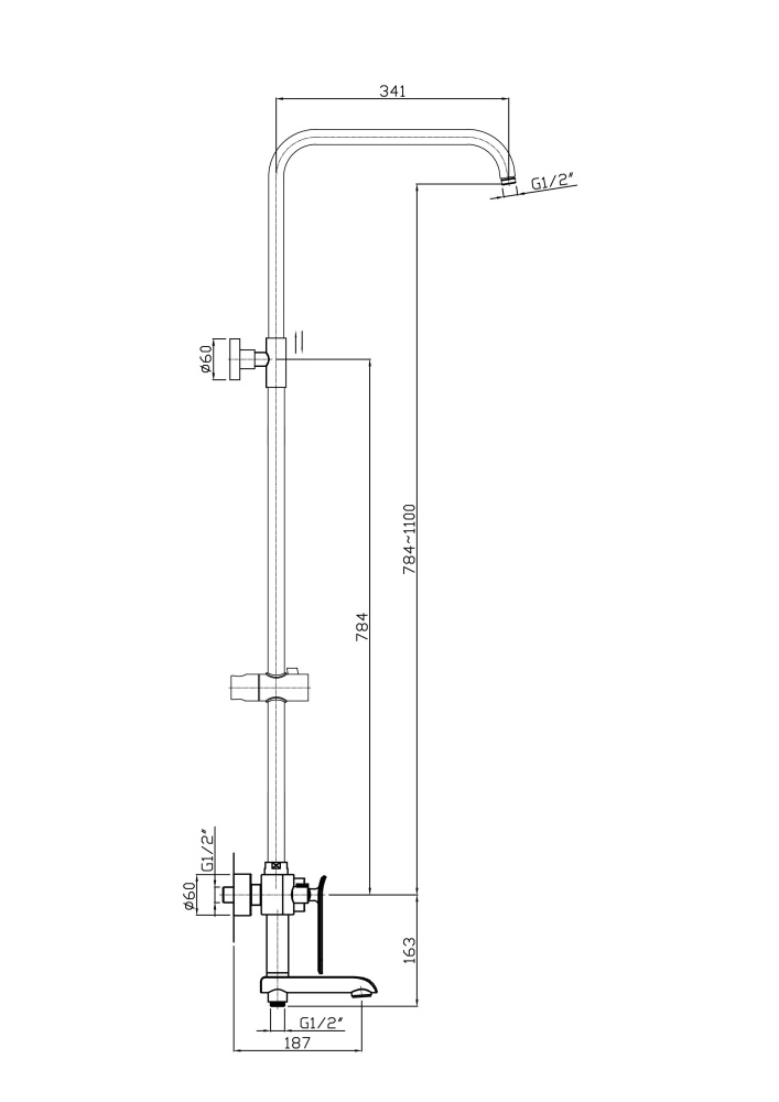 Фото Тропическая, душевая система RUSH со смесителем для ванны с поворотным изливом, хром ST4235-20
