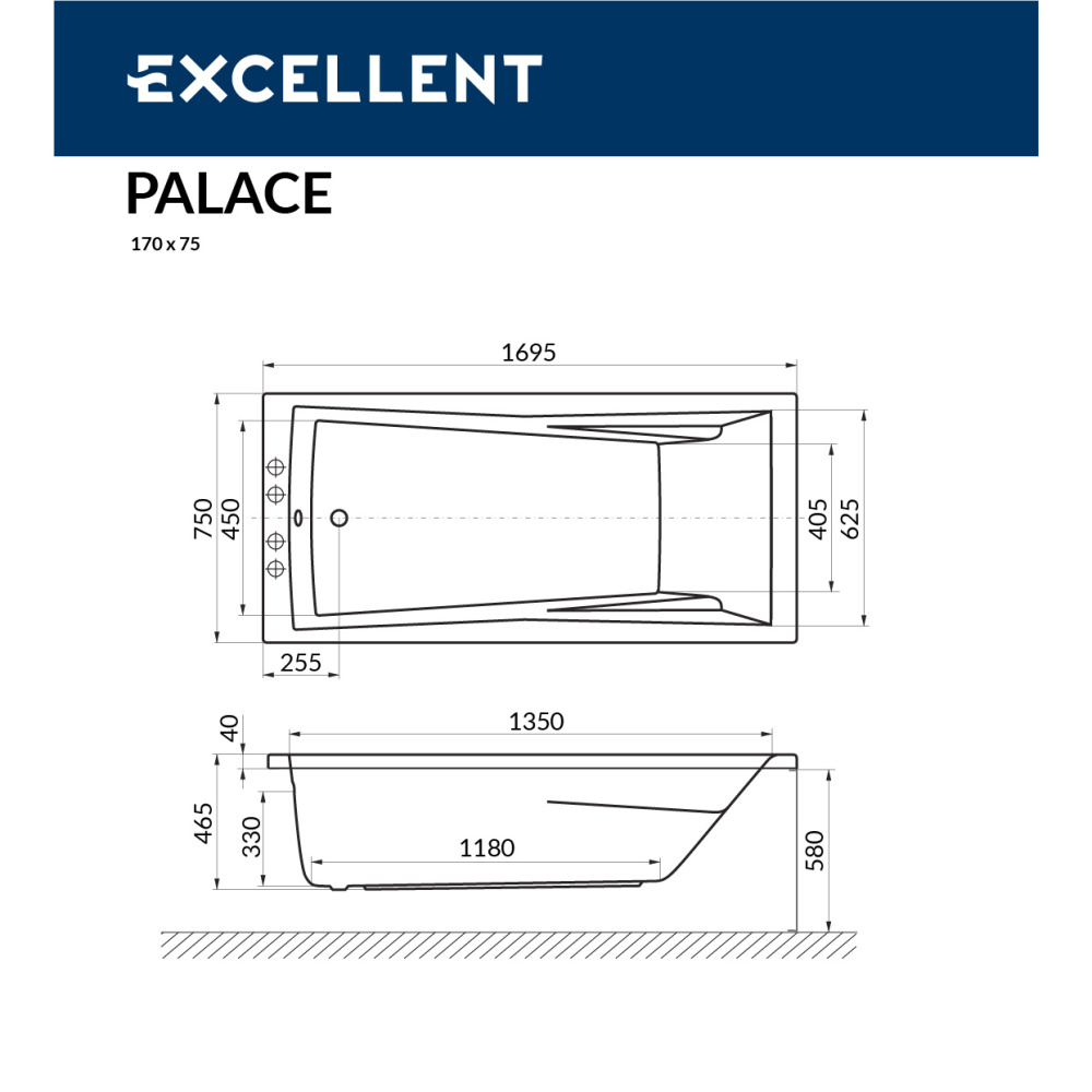 Акриловая ванна 170x75 Excellent (WAEX.PAL17WH), прямоугольная