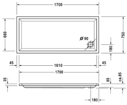 Душевой поддон акриловый 75х170 см Duravit Starck 720061000000000, белый