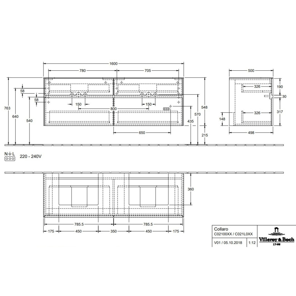 Villeroy Boch Collaro C02100VK Тумба под раковину 1600х500 мм (Soft Grey)