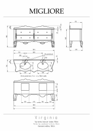 Фото Migliore Virginia 30697 База двойная L193xH82xP59 см. 4 ящика, ручки золото