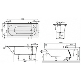 Акриловая ванна 180x80 Villeroy&Boch (BQ180OBE2V-96), Гидромассаж: нет