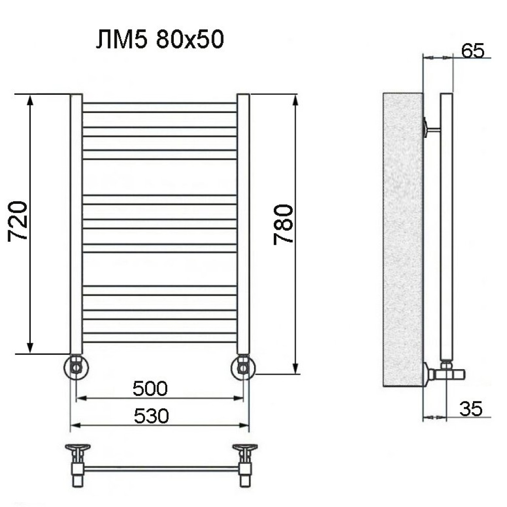 Полотенцесушитель водяной Ника Modern ЛМ 5 черный матовый RAL9005 Люкс  ЛМ 5 60/40 черн мат 