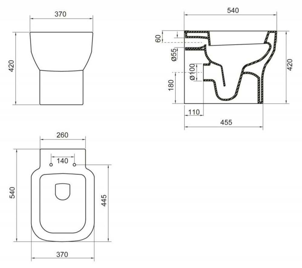 Приставной унитаз BelBagno Vaso P-trap BB127CB