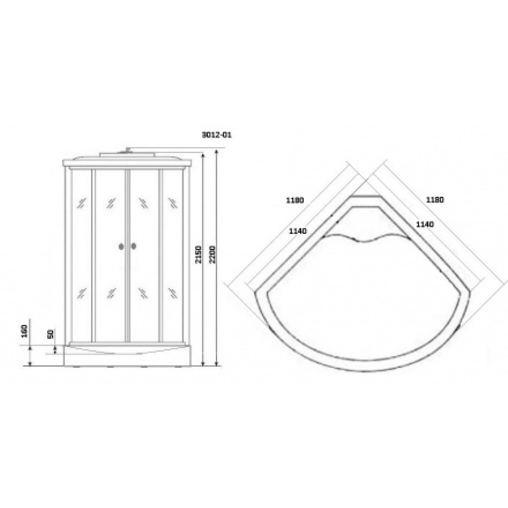 Душевая кабина 120x120x220 Niagara (NG-3012-01) С гидромассажем, акрил, Поддон низкий