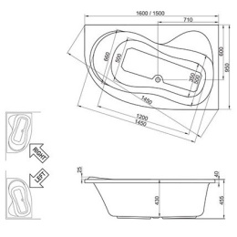 Акриловая ванна 150x95 Ravak (C551000000), асимметричная, угловая