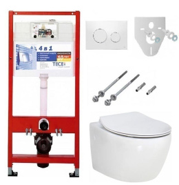 Инсталляция Tece с безободковым унитазом BelBagno Prospero BB507B, сиденье микролифт