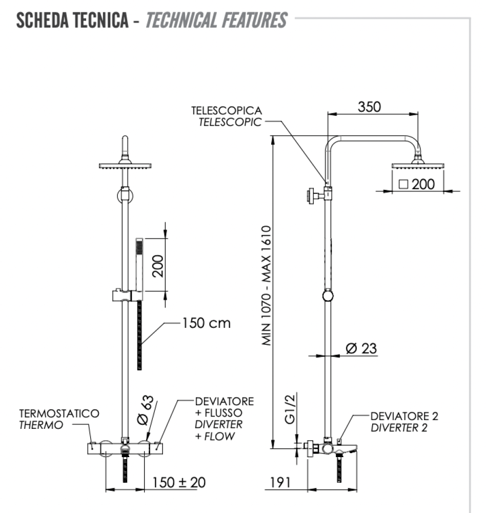 Фото Душевая система термостатическая с изливом Remer EQ34A7SDSD20