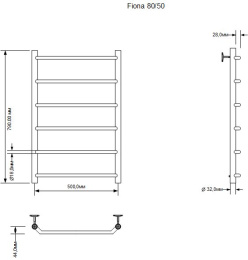 Фото Полотенцесушитель электрический Aquanet Fiona 80х50 Тэн справа