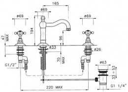 Фото Смеситель Nicolazzi Dames Anglaises 1409GB78 для раковины, гальваническое золото, ручки P. Mont Blan