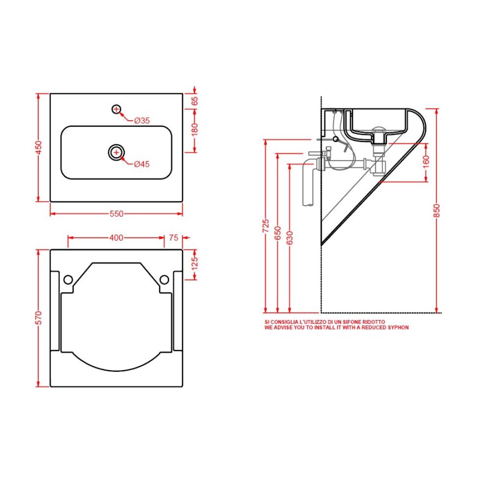 Раковина 55 см ArtCeram La Fontana (LFL002 01 51) белый