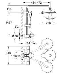 Power and Soul Душевая система с термостатом для ванны, настенный монтаж, кронштейн 450 мм