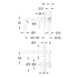 Omnires Y graphite Y1215HGR Смеситель для умывальника скрытого монтажа (графит)
