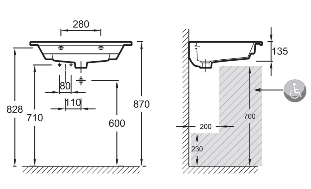 Фото Раковина из огнеупорной керамики Jacob Delafon Odeon Rive Gauche EXAX112-00, 70 см, белая