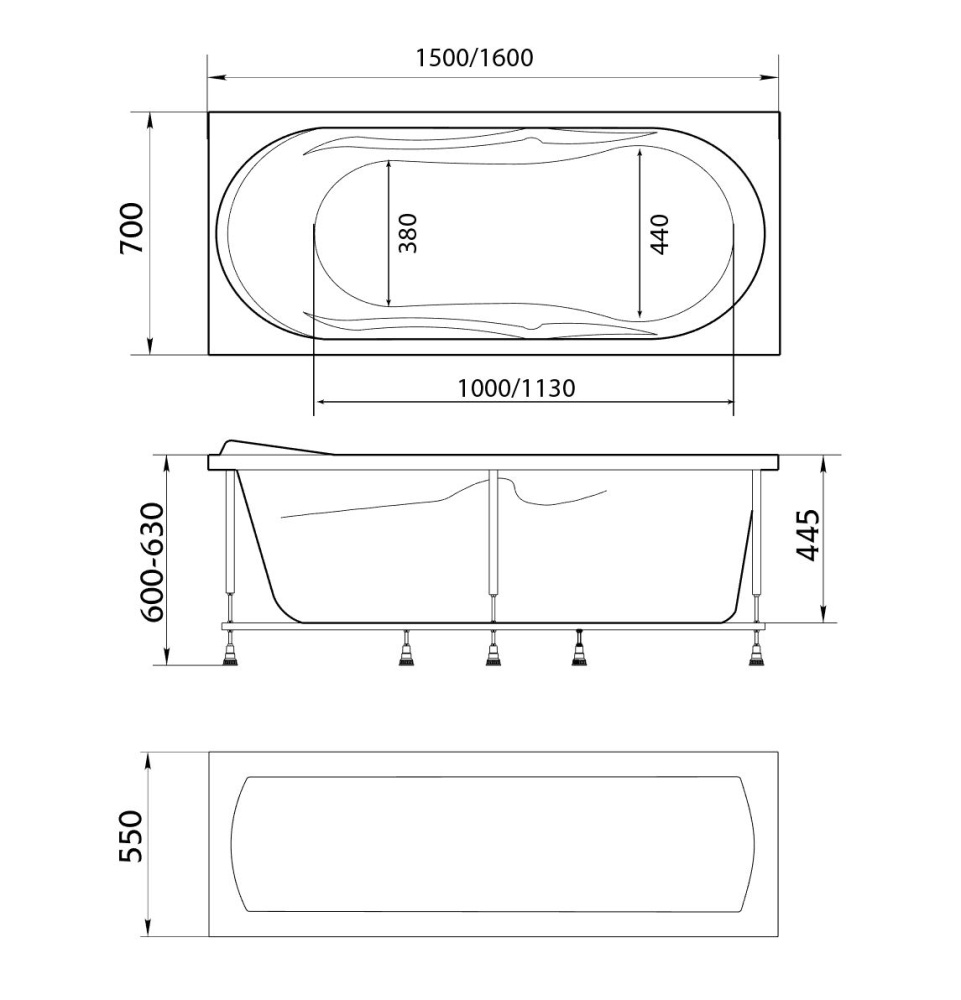 Акриловая ванна 150x70 Marka One (01вит1570)