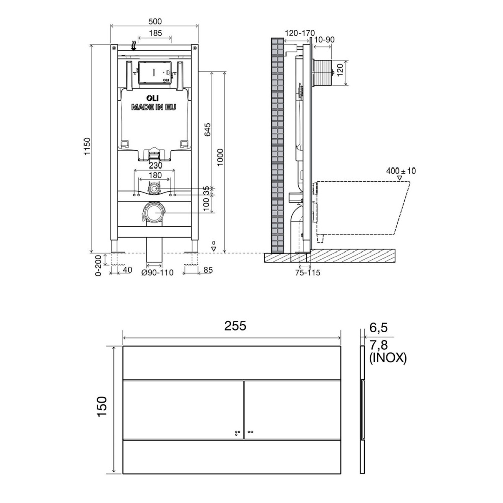 Фото Инсталляция OLI 80  мм+Панель слива SLIM, хром глянец, OLI 300572mSl00