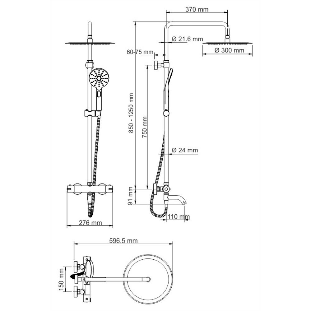 WasserKRAFT A28801 Thermo Душевой комплект с термостатическим смесителем