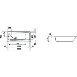 Ванна стальная Laufen Pro 170x75 2.2595.3.600.040.1 с отверстиями для ручек