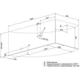 Акриловая ванна 170x90 Aquanet (00203905), асимметричная