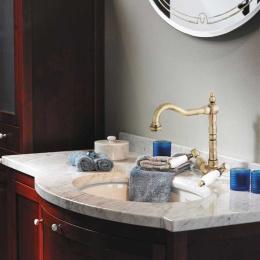 Смеситель Cezares FIRST-LS2-02-Bi для раковины, бронза, ручки белые